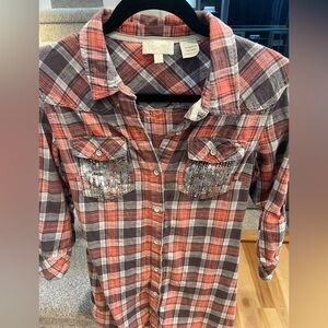 Miss Me - Plaid Button-Up Shirt with Sequin Pockets